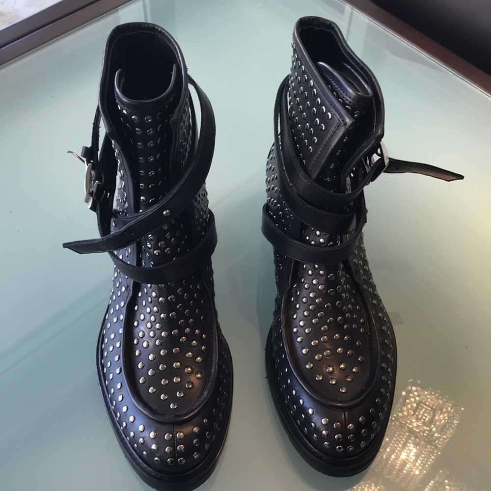 Black Studded Strap Ankle Boots - Women